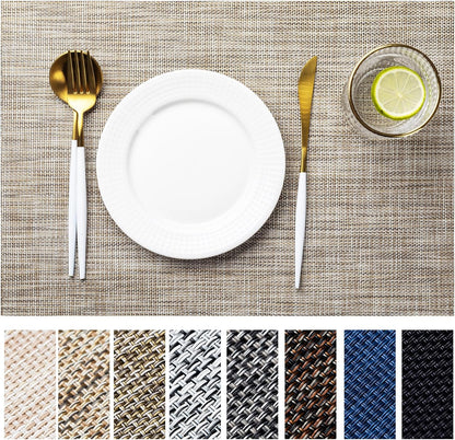 LEXMORE Placemats Set of 8 Vinyl/Plastic Woven Place Mats for Kitchen Table Indoor/Outdoor Washable