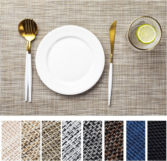 LEXMORE Placemats Set of 8 Vinyl/Plastic Woven Place Mats for Kitchen Table Indoor/Outdoor Washable
