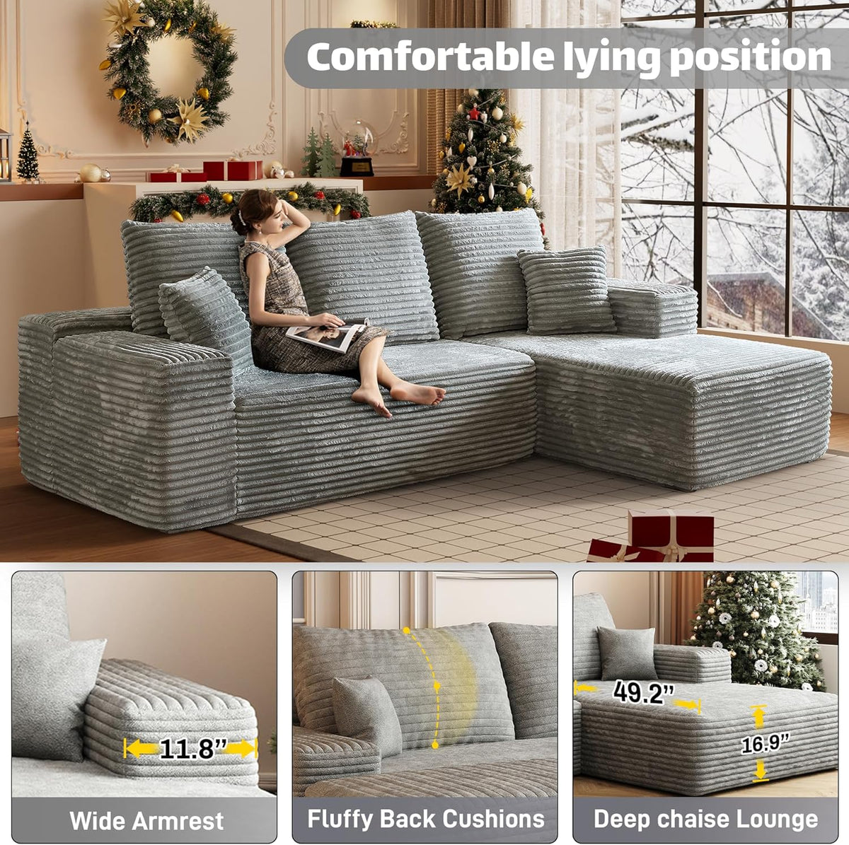 HYJT-H&K Modular Sectional Sofa Cloud Secttional Couch, 107" Comfy L Shaped Couches for Living