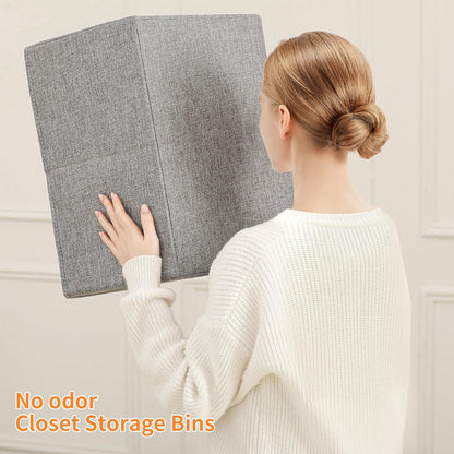Linen Folding Storage Bins, 3 Pack Large Storage Baskets, Washable, Clothing Storage Bins with