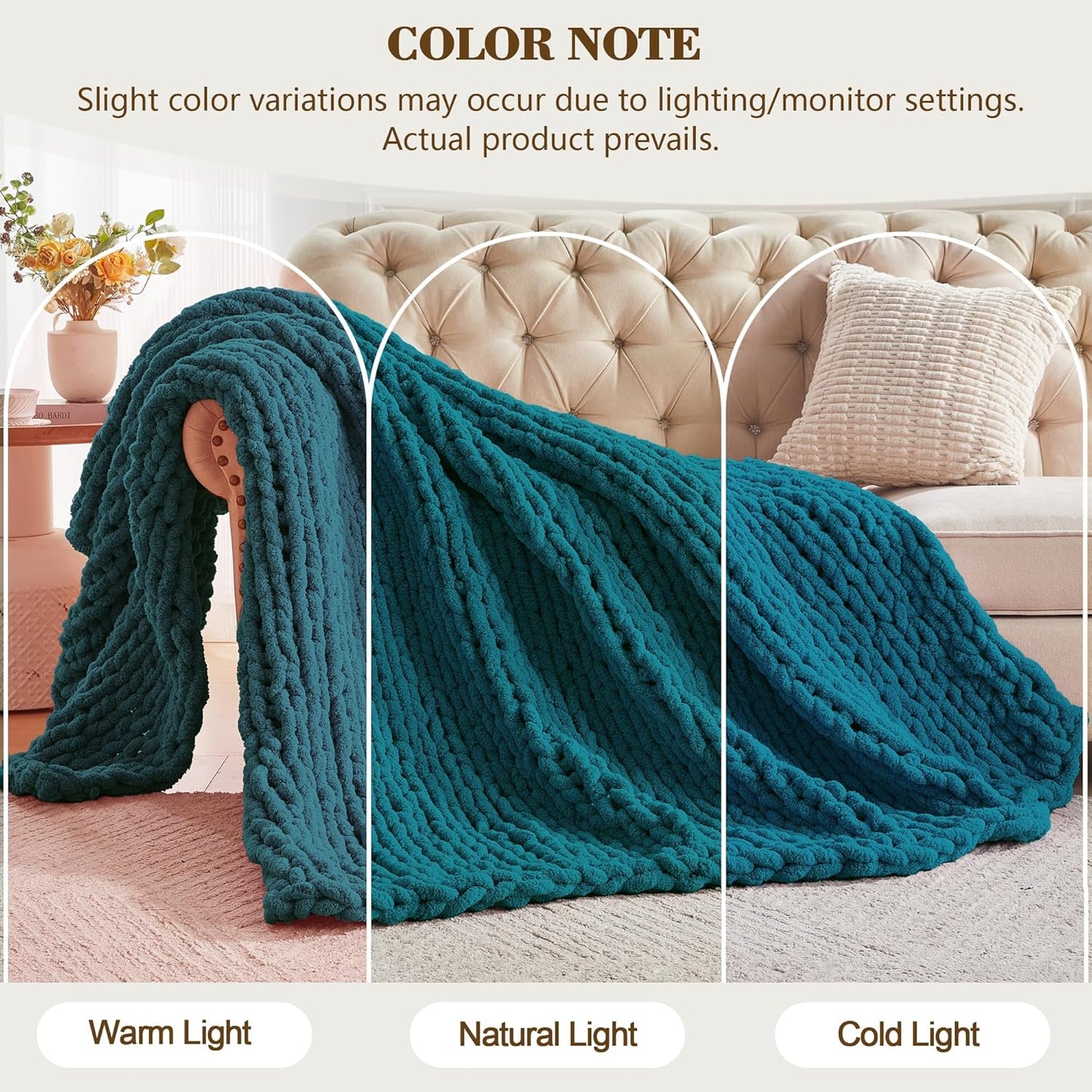 Carriediosa Chunky Knit Throw Blanket 60" X 80" Twin, 100% Hand Made Large Chenille Loop Yarn Soft