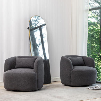 KINWELL 34" Wide Boucle Swivel Barrel Chairs Set of 2, No Assembly Round Upholstered Armchairs