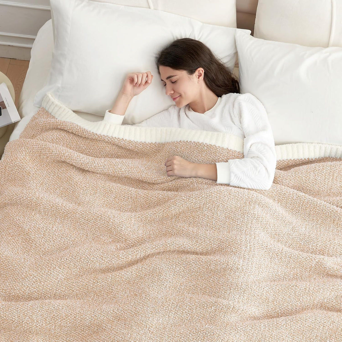 Snuggle Sac Twin XL Bed Blanket 66x90 inches, Super Soft Warm Beige Blankets for Bed, Living Room