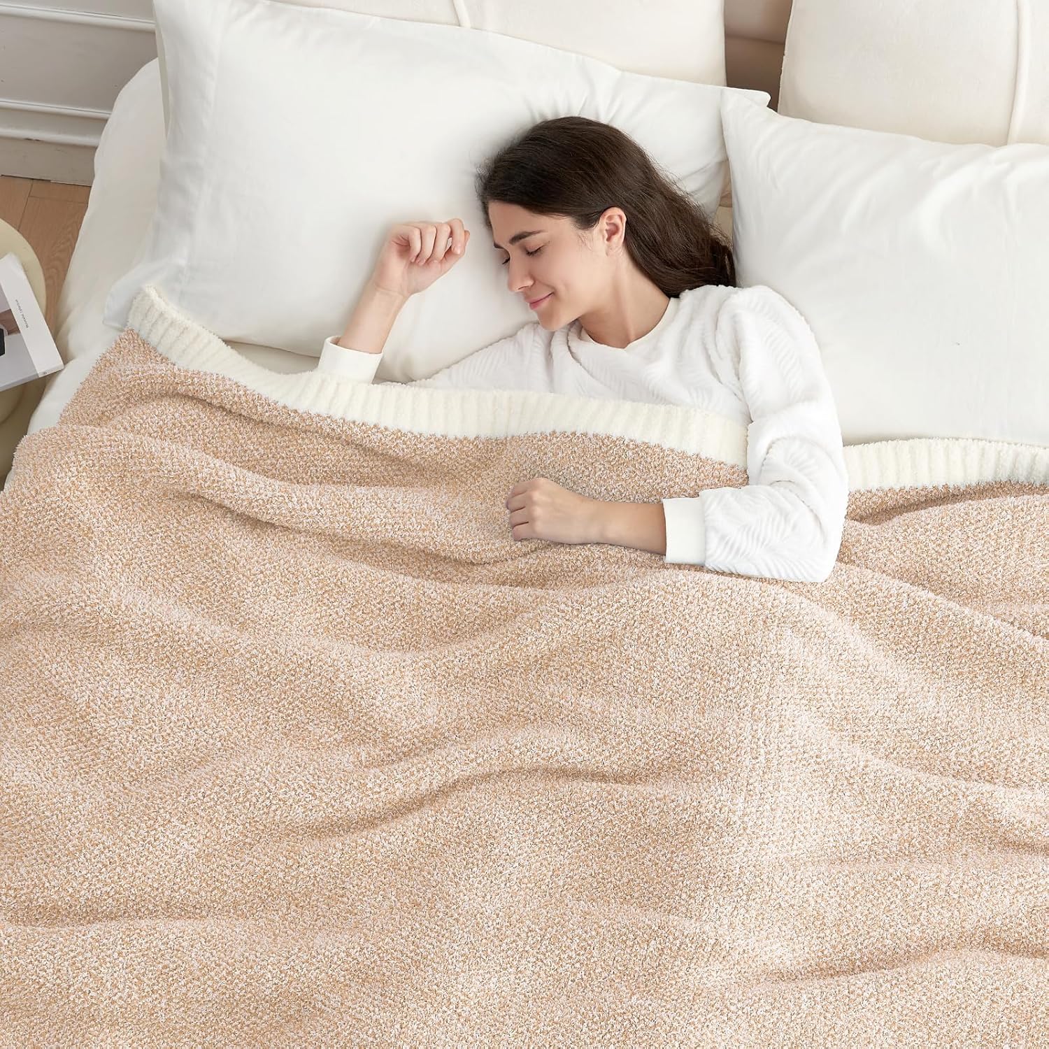 Snuggle Sac Twin XL Bed Blanket 66x90 inches, Super Soft Warm Beige Blankets for Bed, Living Room
