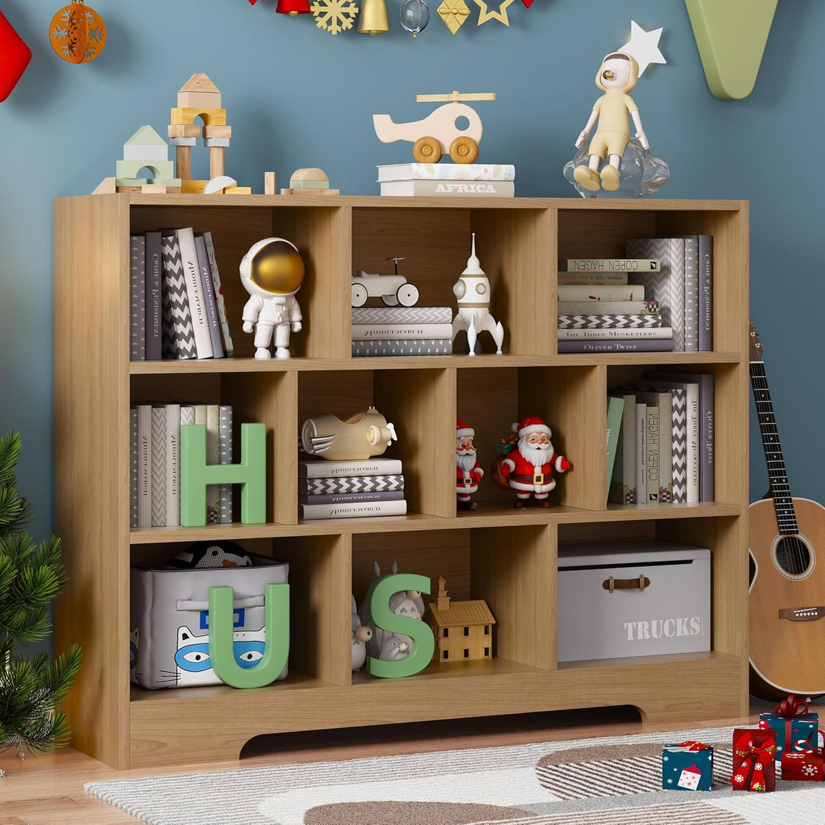 Book Shelf Set of 2, 10 Cubes Storage Organizer, 3-Tier Open Bookshelf Wooden Bookcase