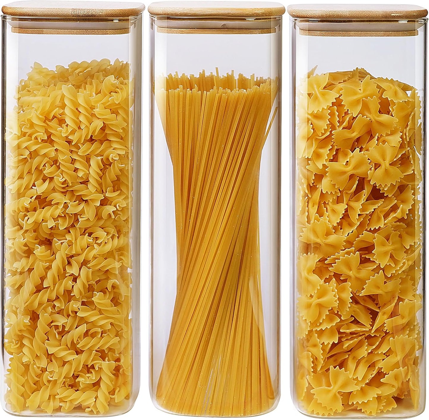 Square Glass Jars with Bamboo Lids 79 FL OZ [Set of 3], Glass Canisters with Airtight Lid, Glass