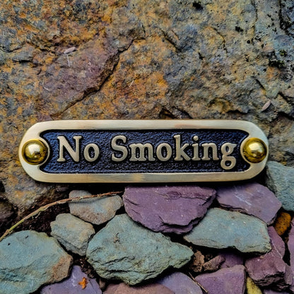No Smoking Brass Door Sign. Traditional Style Home Décor Wall Plaque Handmade By The Metal Foundry