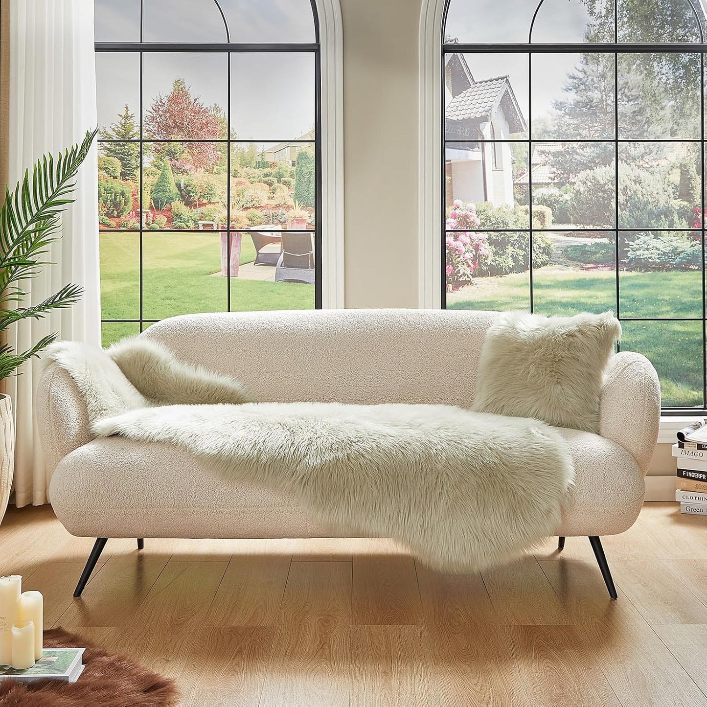 AMTOVO Faux Sheepskin Rug, Light Grey Ultra Soft Fluffy Shag Area Rug, 2 x 6 ft Faux Fur Rug for