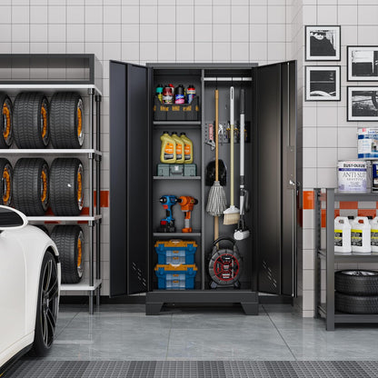 61" Broom Closet Storage Cabinet, Metal Storage Cabinet with Doors, Utility Cabinets for Brooms and