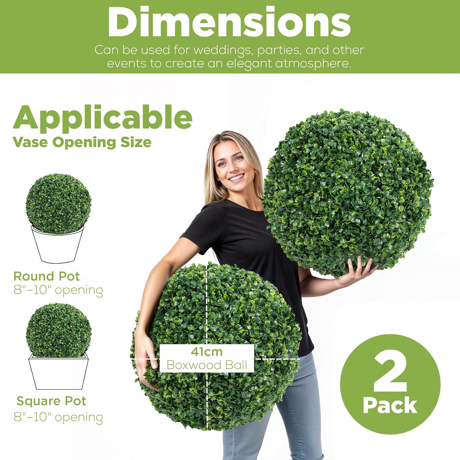 DRAY Premium 16.14" Faux Boxwood Balls – Set of 2 Artificial Topiary Spheres for Outdoor & Indoor