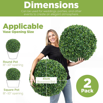 DRAY Premium 16.14" Faux Boxwood Balls – Set of 2 Artificial Topiary Spheres for Outdoor & Indoor