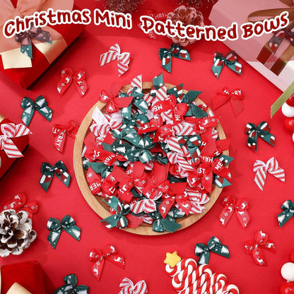 Syhood 150 Pcs Christmas Mini Bow Tiny Twist Tie Bow Handmade Craft Ribbon for DIY Sewing Party