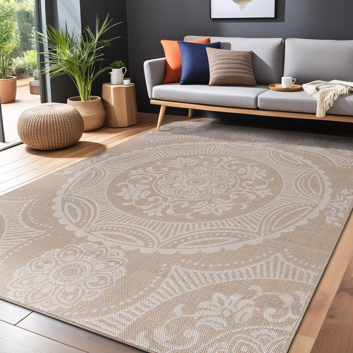 Medallion Outdoor Rug 5x7 Washable Outside Carpet for Indoor Patio Porch Waterproof Easy Cleaning