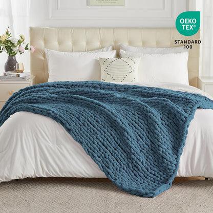 Carriediosa Chunky Knit Throw Blanket 60" X 80" Twin, 100% Hand Made Large Chenille Loop Yarn Soft