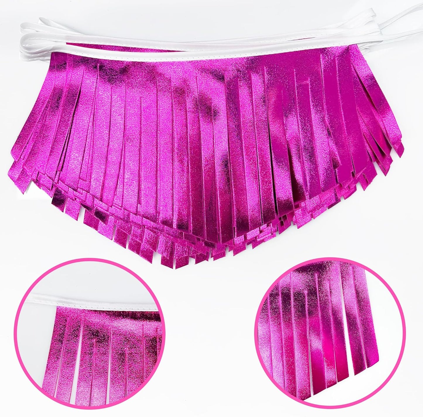 Hot pink Tassel Banner Double Sided Metallic Fabric Pennant Bunting Flag Garland for Birthday