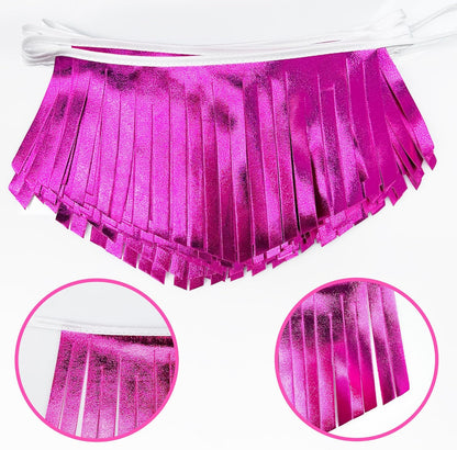 Hot pink Tassel Banner Double Sided Metallic Fabric Pennant Bunting Flag Garland for Birthday