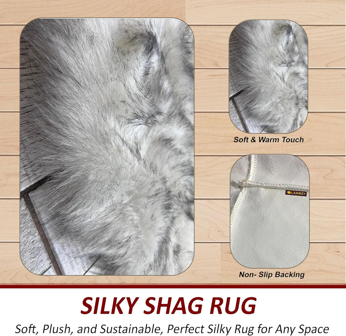 LAMBZY Faux Sheepskin Hypoallergenic Free Shape Silky Shag Rug, Luxury Shaggy Plush Carpet for