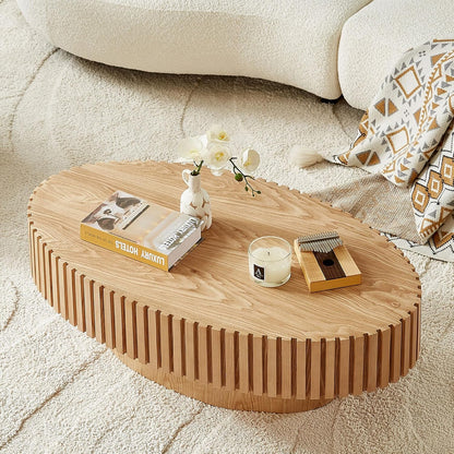 Oval Coffee Table for Living Room, Modern Fluted Coffee Tables with Pedestal Base, Handcrafted