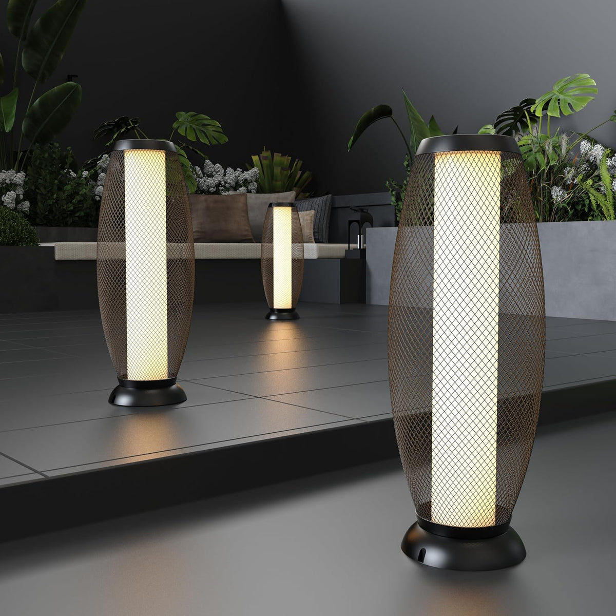 Patio Solar Light Flickering Flame Solar Lamps Hollow Out Waterproof Outdoor Lantern Metal
