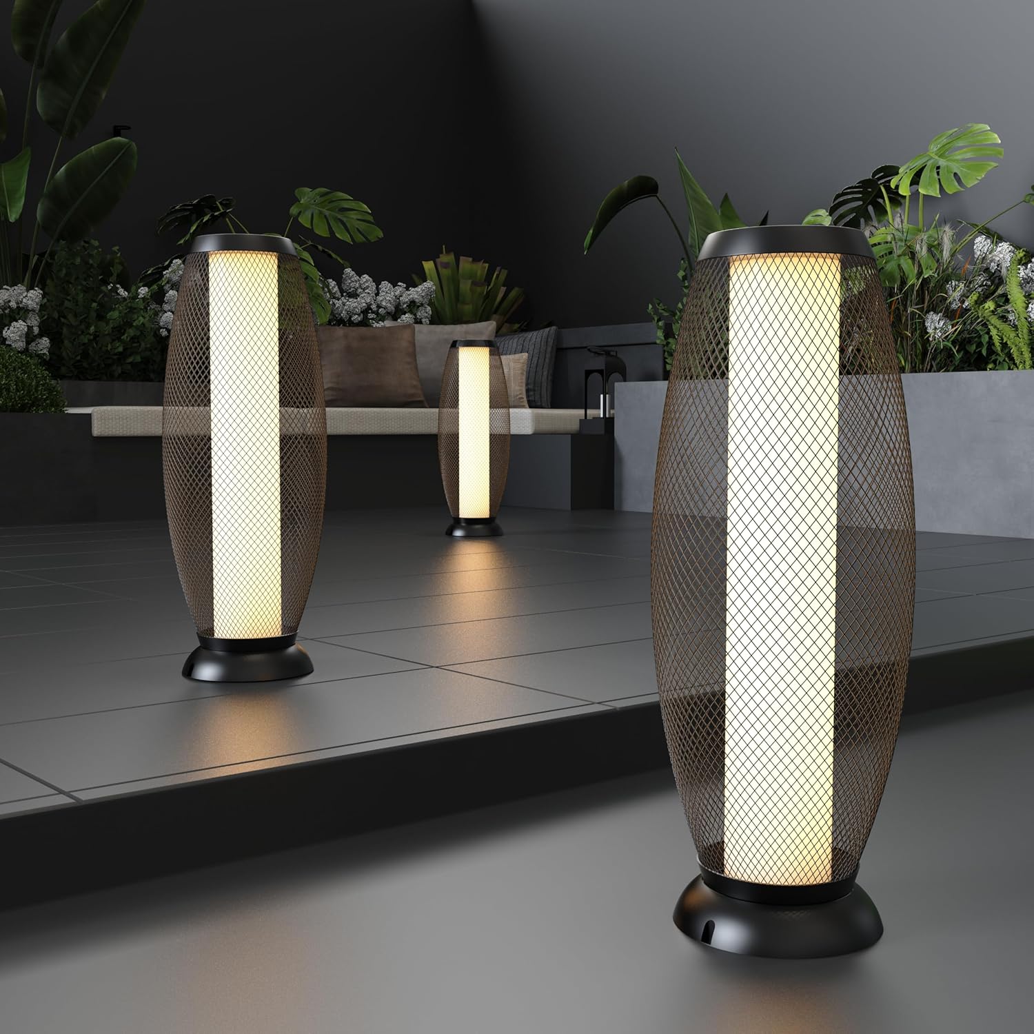Patio Solar Light Flickering Flame Solar Lamps Hollow Out Waterproof Outdoor Lantern Metal