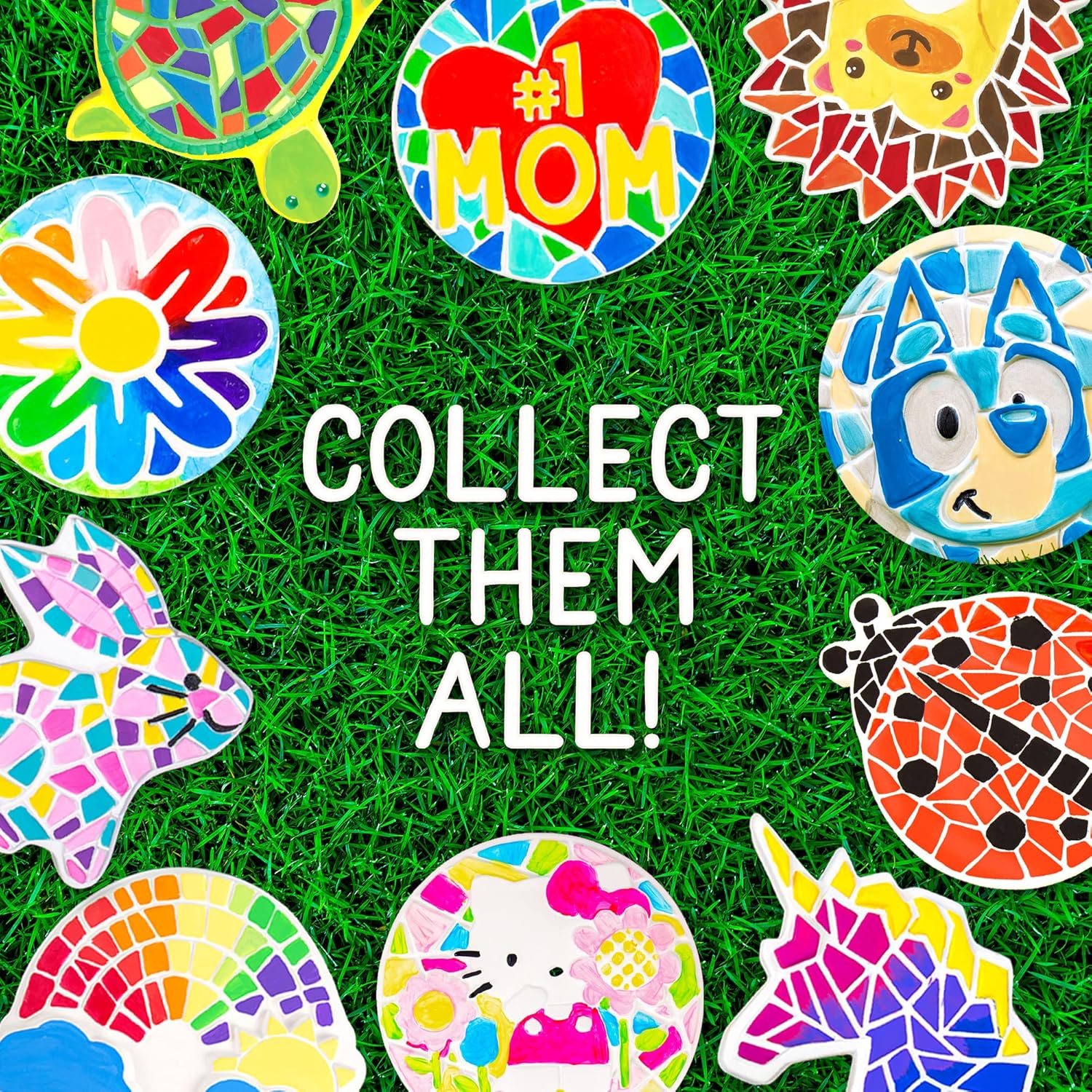 Creative Roots Mosaic Turtle DIY Stepping Stone Kit, Includes Ceramic Stone & 6 Vibrant Paints for