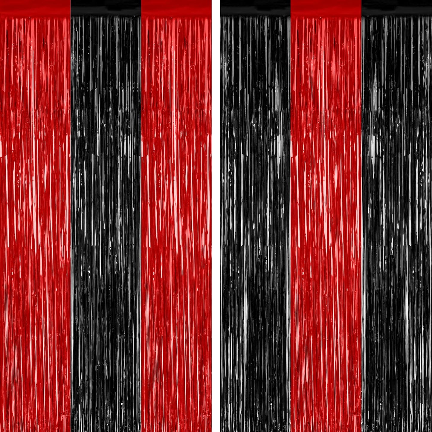 2 Pack Backdrop Curtains, 3.28 FT x 7.05 FT Black and Red Party Decor, Metallic Party Streamer