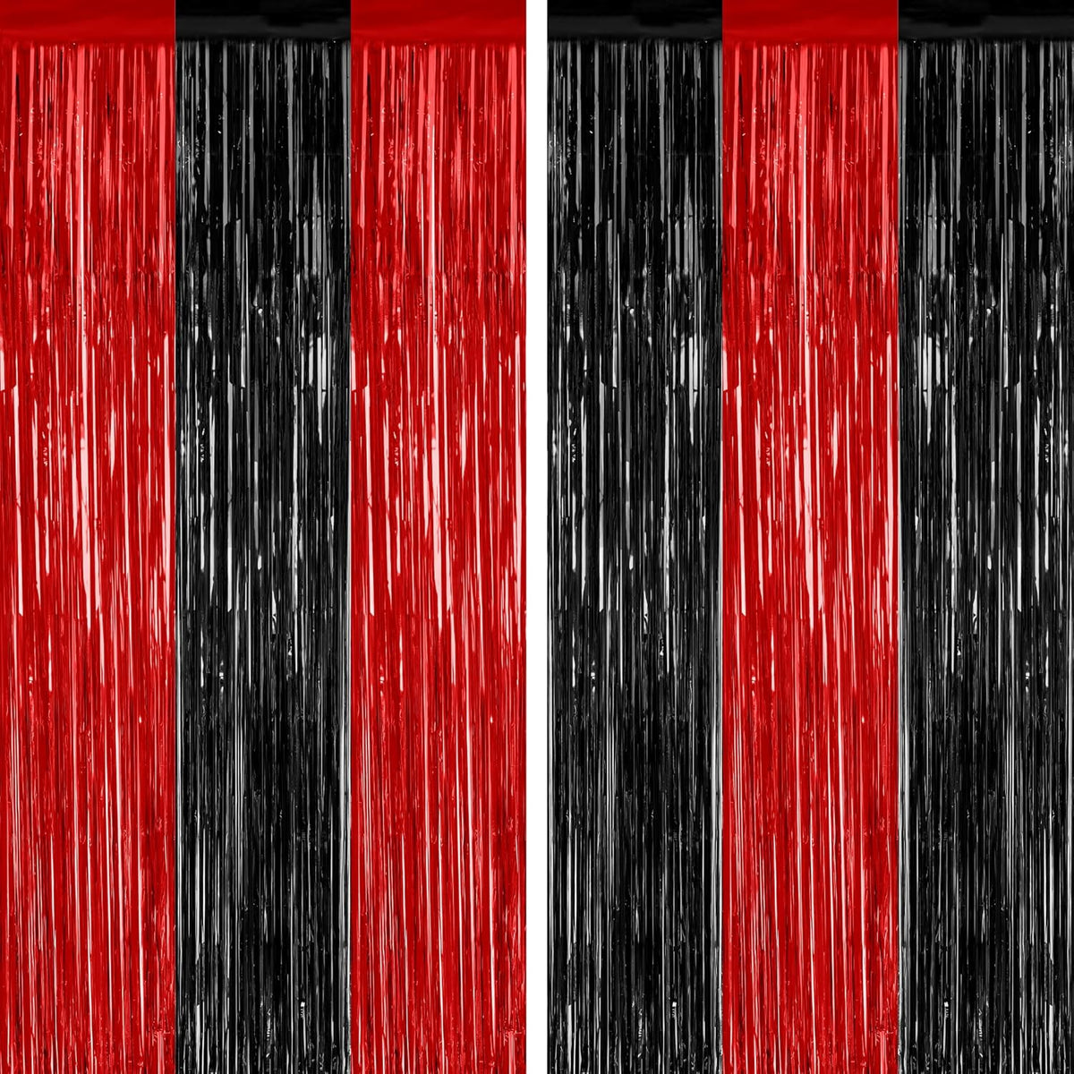 2 Pack Backdrop Curtains, 3.28 FT x 7.05 FT Black and Red Party Decor, Metallic Party Streamer