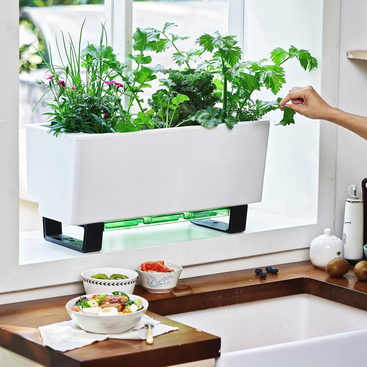 Glowpear Self-Watering Mini Bench Planter - 23.6" in Pot, Free Standing, UV Stable, Scalable