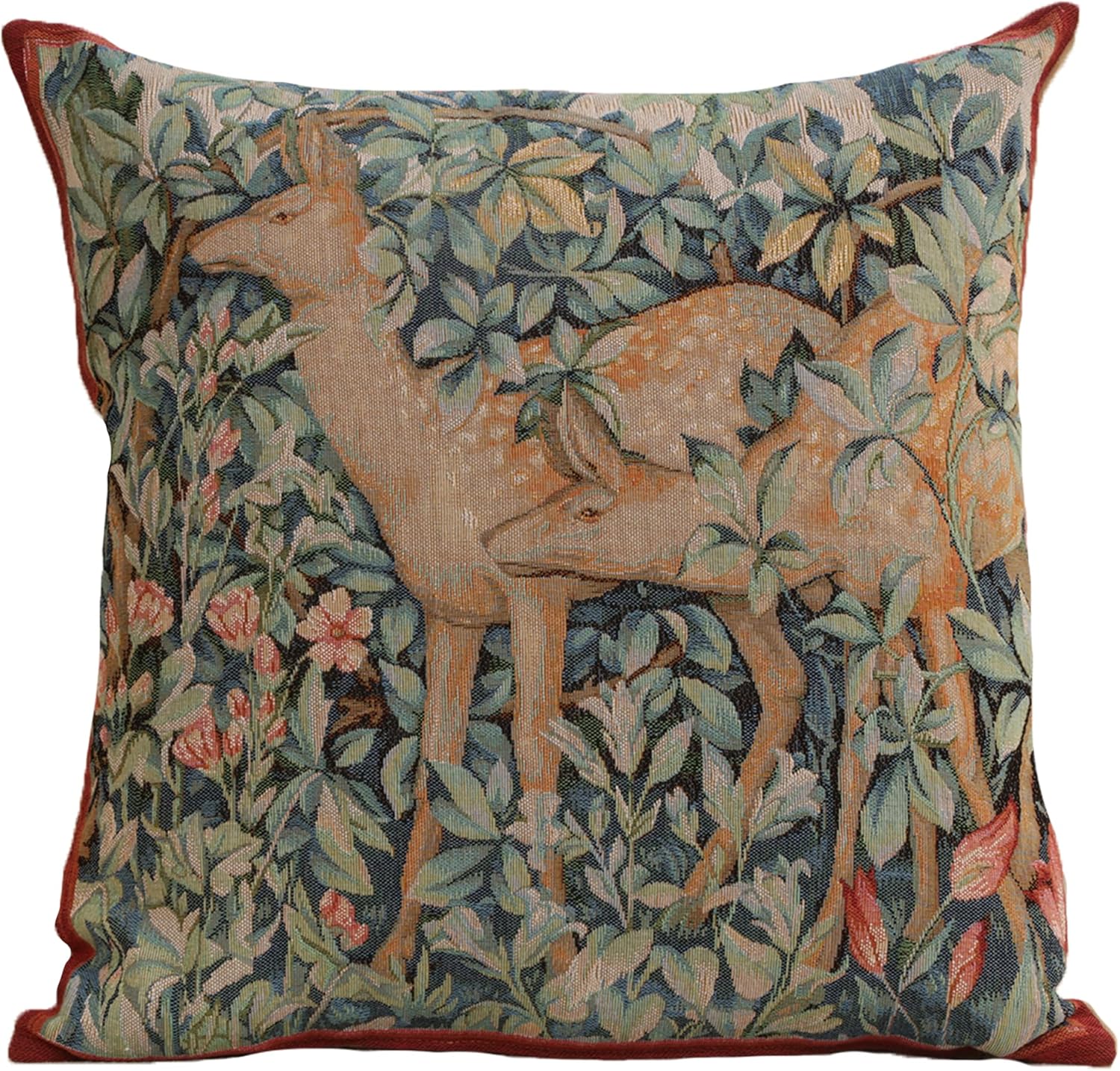 Charlotte Home Furnishings Decorative Tapestry Pillow Cover 19x19 in, Green Does Couch Throw Pillow