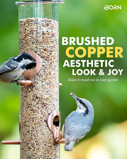 iBorn Metal Bird Feeders Brushed Copper Wild Bird Feeder for Outdoors Hanging All Metal Brushed