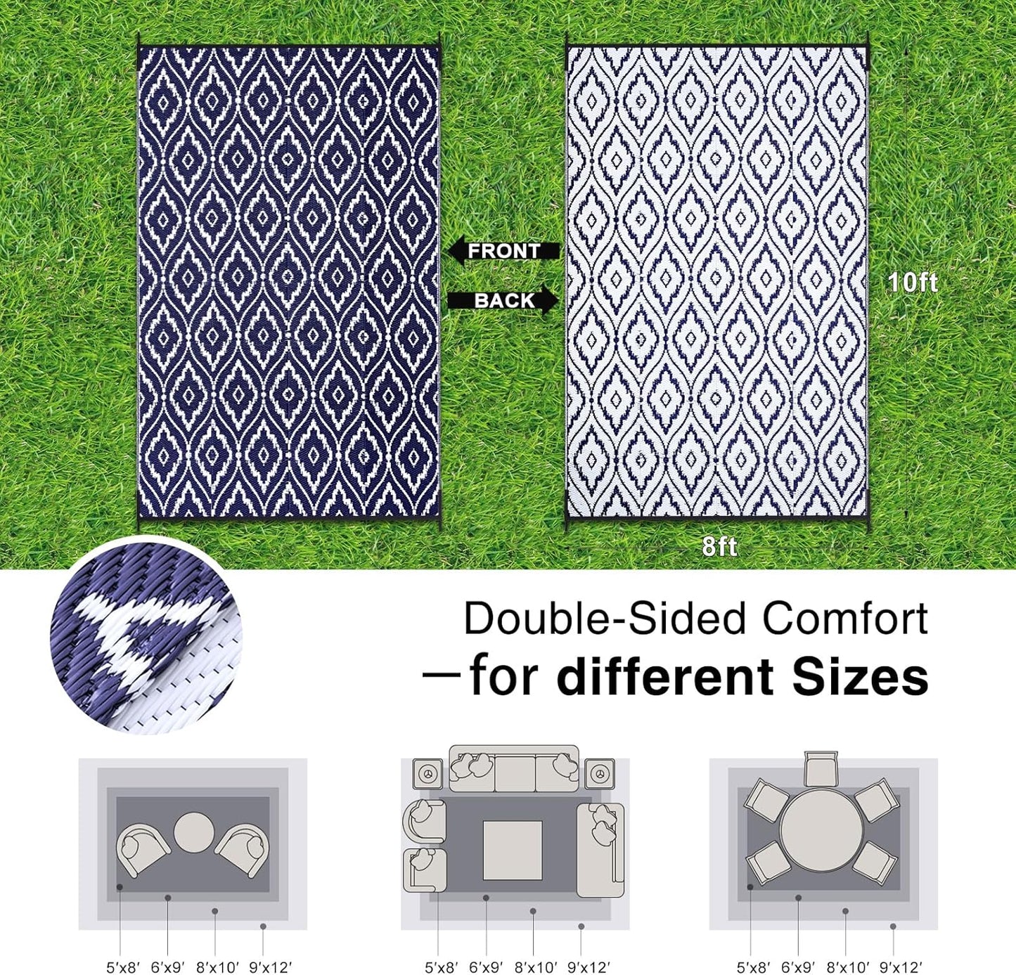 OLANLY Outdoor Rug 8x10 ft Waterproof, Outdoor Plastic Straw Rug with Geometric Pattern Clearance