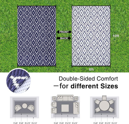 OLANLY Outdoor Rug 8x10 ft Waterproof, Outdoor Plastic Straw Rug with Geometric Pattern Clearance