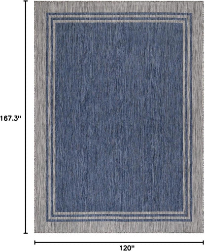Bordered Outdoor Rug 10x14 Washable Outside Carpet for Indoor Patio Porch Waterproof Easy Cleaning