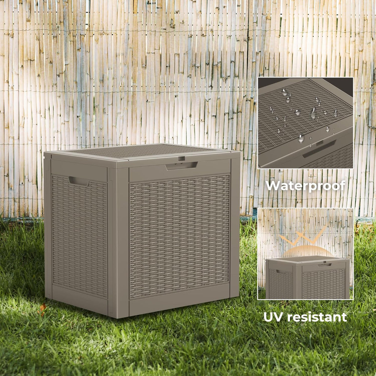 Vixzen 31 Gallon Resin Deck Box - Lockable Outdoor Storage for Patio Cushions, Garden Tools, Pool