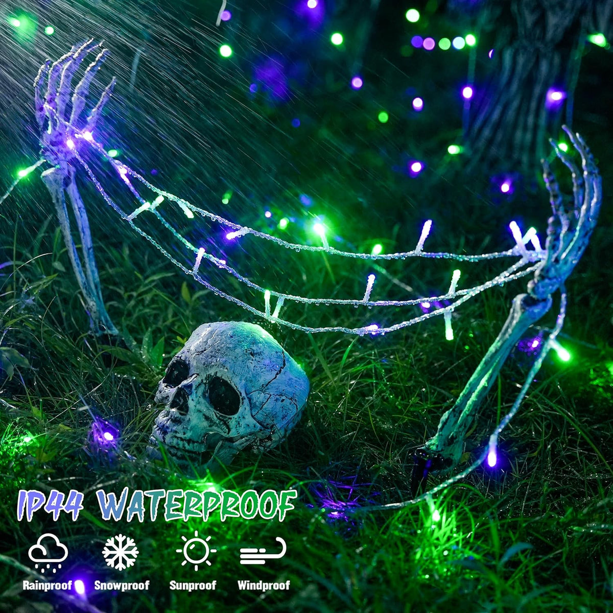 JMEXSUSS Connectable Purple and Green Halloween Lights Plug-in, 8 Modes 100 LED Twinkle String