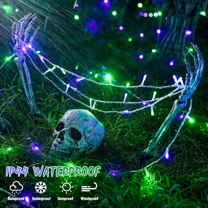 JMEXSUSS Connectable Purple and Green Halloween Lights Plug-in, 8 Modes 100 LED Twinkle String