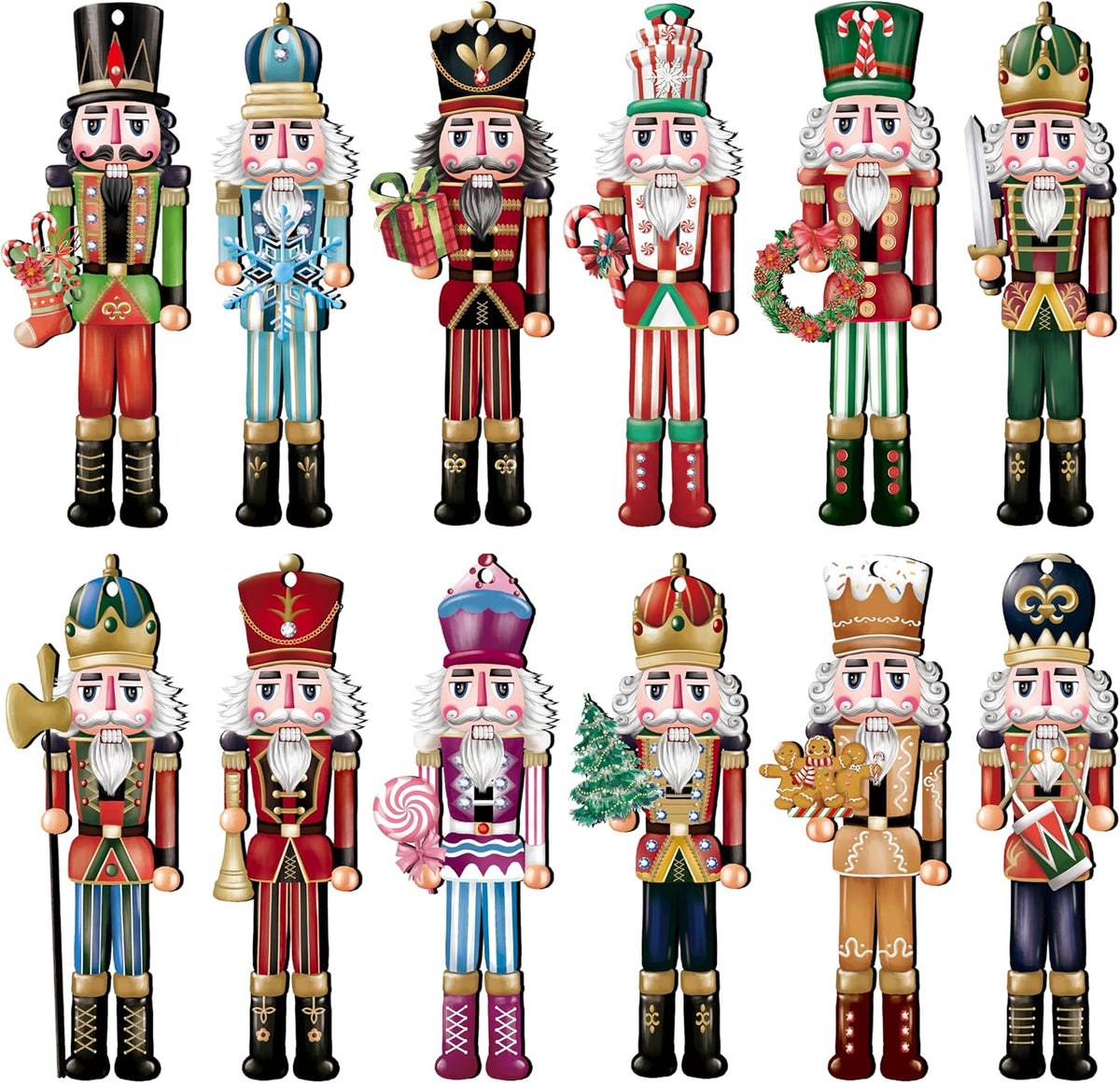 24 Pieces Christmas Nutcracker Wooden Ornaments Wood Hanging Decoration Set for Christmas Tree