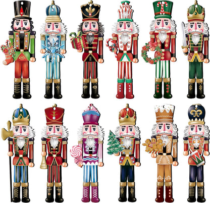24 Pieces Christmas Nutcracker Wooden Ornaments Wood Hanging Decoration Set for Christmas Tree