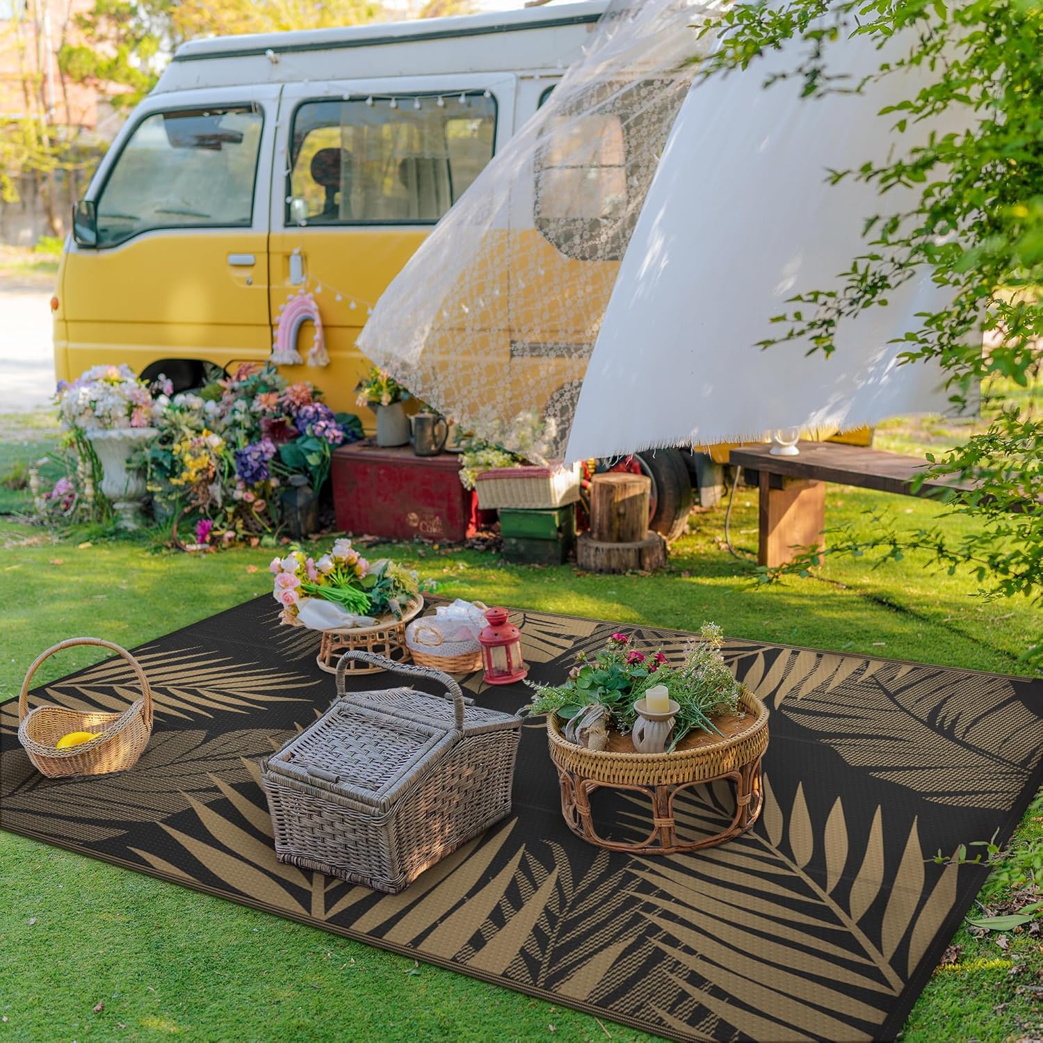 GENIMO Outdoor Rug 5' x 8' Waterproof for Patios Clearance, Reversible Outdoor Plastic Straw