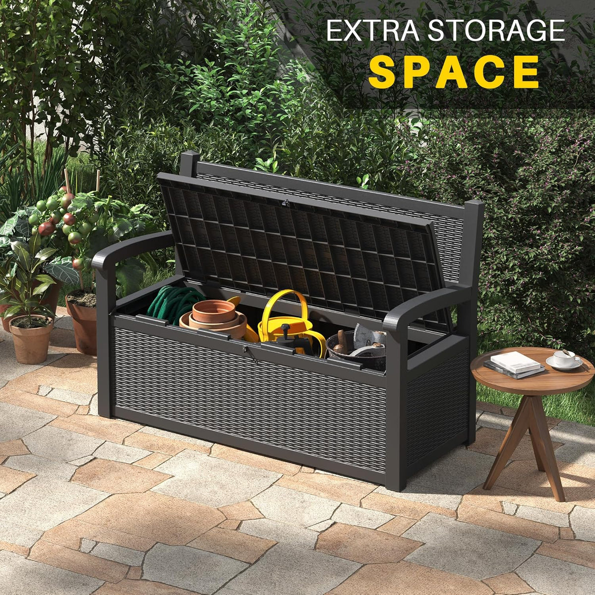 70 Gallon Deck Bench with Storage,Outdoor Storage Box Bench Waterproof&Lockable, Resin Patio