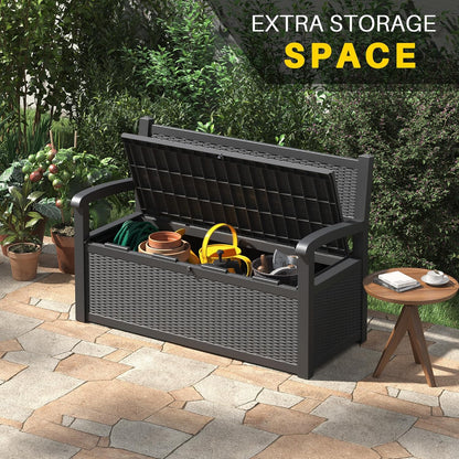 70 Gallon Deck Bench with Storage,Outdoor Storage Box Bench Waterproof&Lockable, Resin Patio