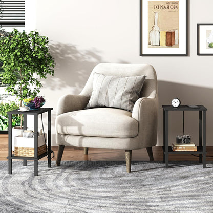 TUTOTAK End Table with Charging Station, Side Table with USB Ports and Outlets, Nightstand, 2-Tier