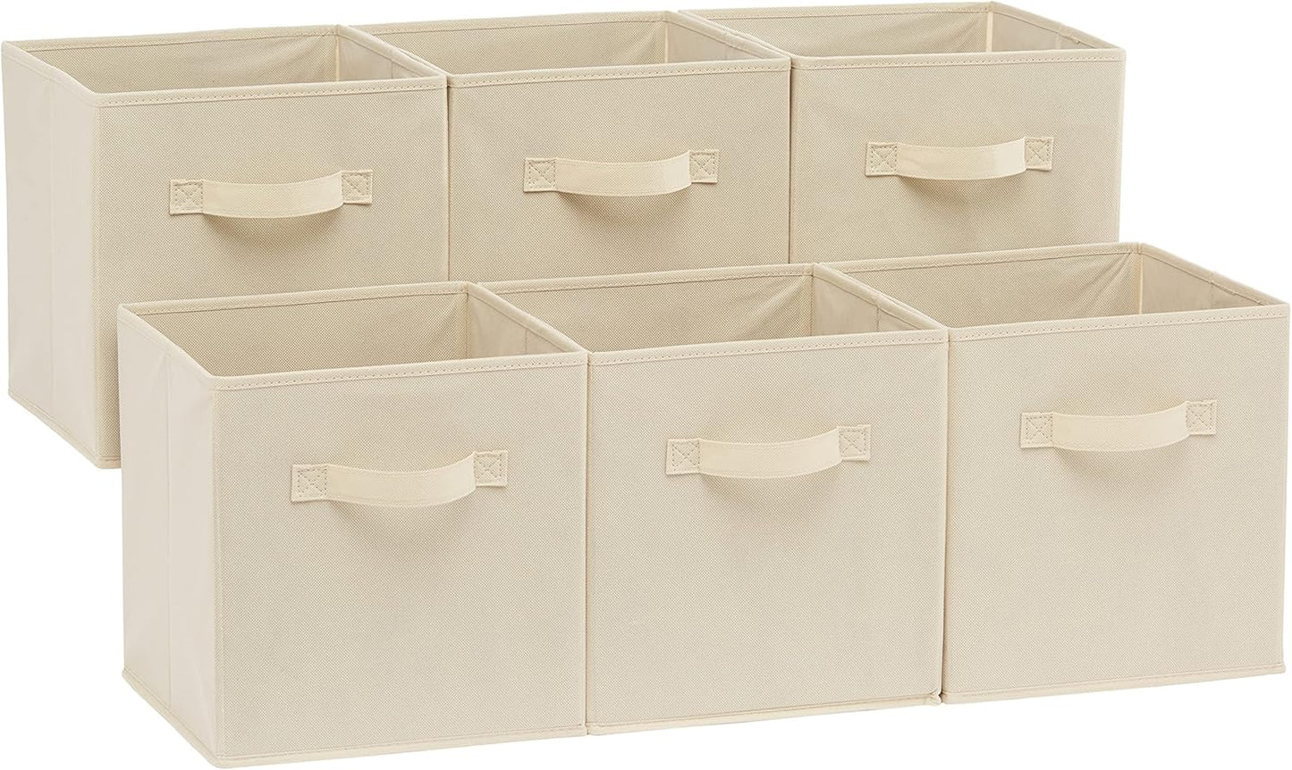 Amazon Basics Collapsible Fabric Storage Cubes Organizer with Handles, Sturdy, Beige