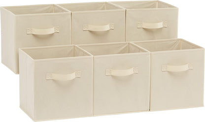Amazon Basics Collapsible Fabric Storage Cubes Organizer with Handles, Sturdy, Beige