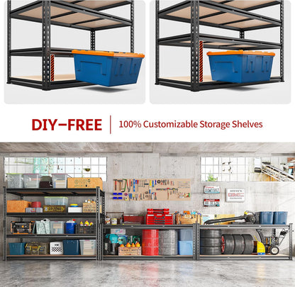REIBII 48.2" W Garage Shelving, Storage Shelves Load 2600LBS, 4-Tier Adjustable Heavy Duty Metal