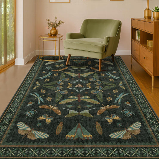 Dark Green 4x6 Washable Area Rug for Living Room, Bedroom, Large Entryway, Kitchen, Ultra Soft Non