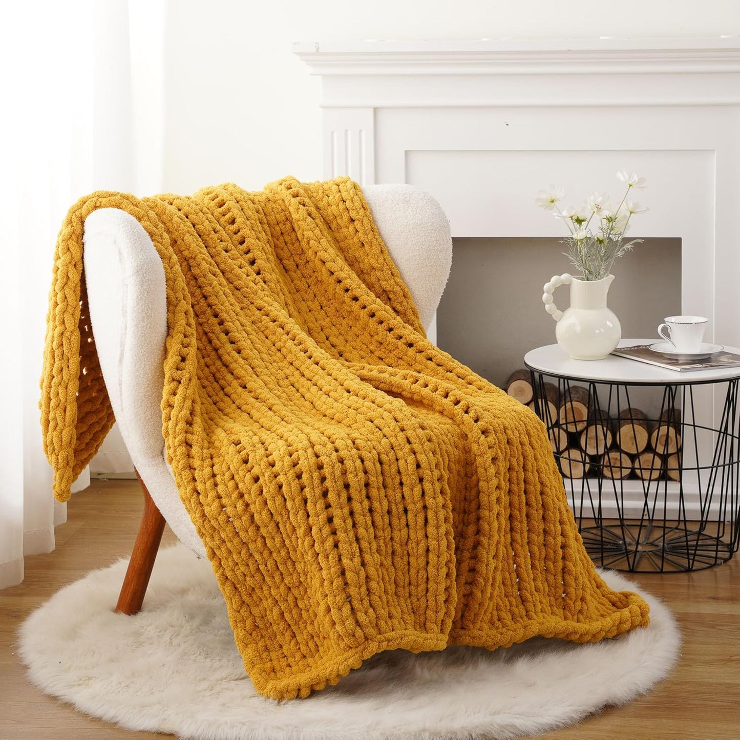 Battilo Chunky Knit Throw Blanket, Soft and Thick Chenille Throw Blanket, 50"x60" Handmade Cable