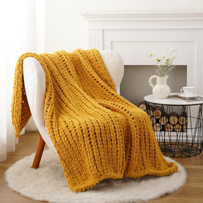 Battilo Chunky Knit Throw Blanket, Soft and Thick Chenille Throw Blanket, 50"x60" Handmade Cable