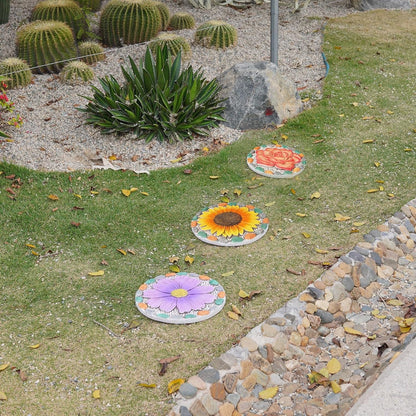 Decorative Rose Garden Stepping Stone - Stepping Stones Outdoor with Colorful Pebble Border, 10x10