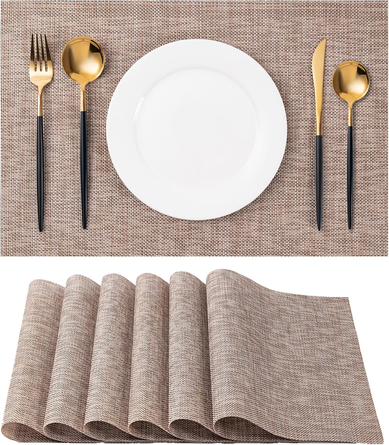 Placemats Set of 6 Washable Indoor/Outdoor Vinyl Place Mats for Dining Table Durable Non-Slip Heat